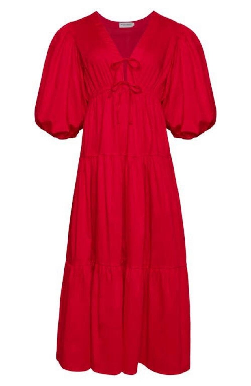 The Lulo Project Lillies Tie Front Red Midi Dress S NWT